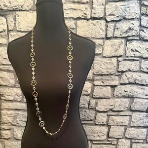 Swarovski Long Bezel Crystal and gold necklace